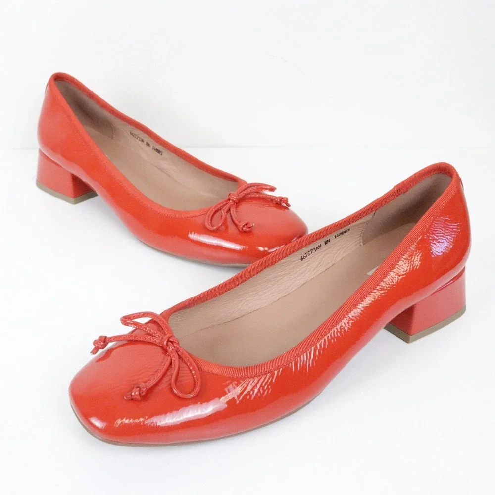 Anthropologie Bibi Lou Heeled Ballet Pumps 40 9 Red Patent Leather Square Toe